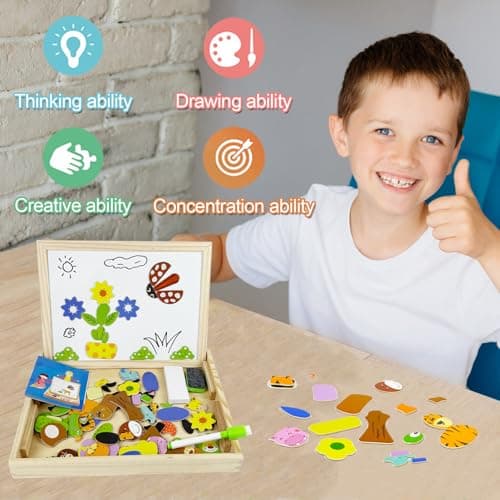 EACHHAHA Puzzle Magnétique en Bois 100 Pièces, Puzzle Dessin Animal,Jouets éducatifs à Motifs, Motifs Riches, Combinaison Libre, Développer l'imagination, pour Les Enfants de 3 4 5 Ans