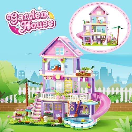 Sitodier Jouet de construction pour filles, 689 pièces Blocs de construction de maison de villa de jardin pour Enfants de 6+ ans, Kit de construction de chalet de vacances pour enfants 6 7 8 9 10+ ans