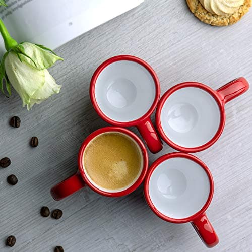 City to Cottage | Ensemble de 4 Tasses à Expresso | rouge à pois blancs en céramique faite et peinte à la main | 60ml