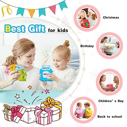 SUPBRO Cartes Flash Parlantes, Jouets éducatifs pour Tout-Petits de 1 à 6 Ans, 112 Feuilles de 224 Mots, Jouets d'apprentissage Audio, Jouets Interactifs pour Garçons et Filles Anglais