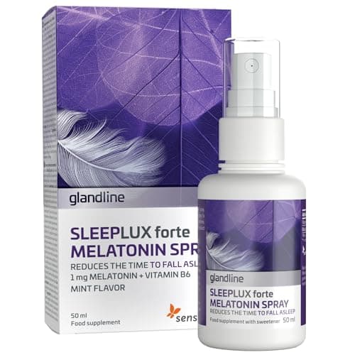 Melatonine spray SleepLux Forte (50 ml), 1 mg de mélatonine naturelle pour un meilleur sommeil, Vitamine B6, Goût de menthe, À base de plantes et végétalien, 380 pulvérisations par Sensilab