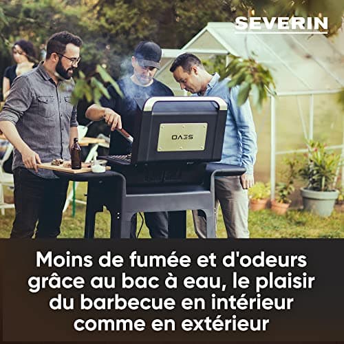 SEVERIN Barbecue électrique avec sonde thermique intégrée SEVO GTS, Gril électrique 3 000 W avec couvercle, Gril sur pieds, fonction démarrage rapide jusqu’à 500°C, Noir, PG 8107