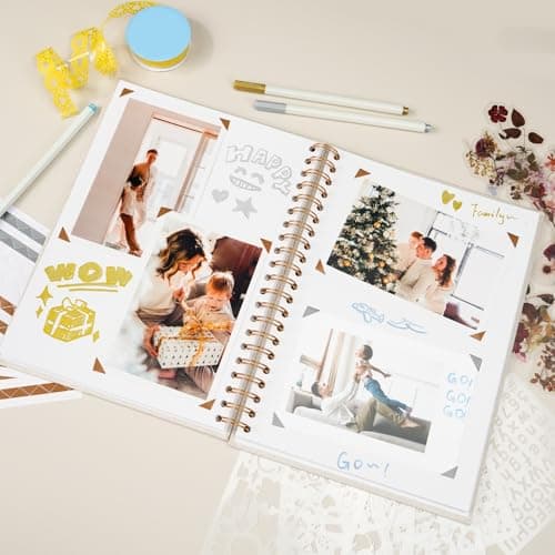 Vienrose Album Photo Scrapbooking, 28,5 x 20,5 cm Album Photo en Lin avec 40 Pages Papier Kraft Blanc Vierge, Kit de Fournitures de Scrapbooking DIY pour Couple Bébé Famille Mariage, Beige