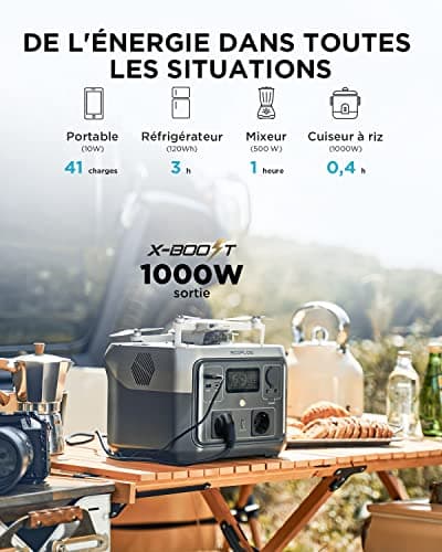 Station électrique portable ECOFLOW RIVER 2 MAX, batterie LiFeP04, 512 Wh charge rapide en 1 heure, sortie 1000 W avec X-boost, générateur solaire pour extérieur, camping-cars,domestique,balcon