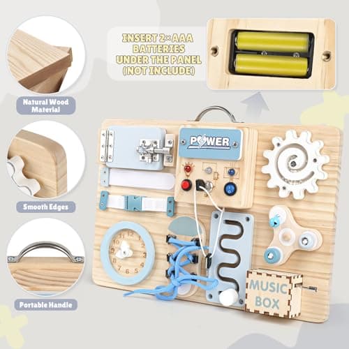 Joyreal LED Busy Board Montessori - Planche Tableau Activité Montessori 1 2 3 Ans Sensoriel Parcours Motricité Bébé Jeux Educatif Jouet Enfant pour Garcon Fille