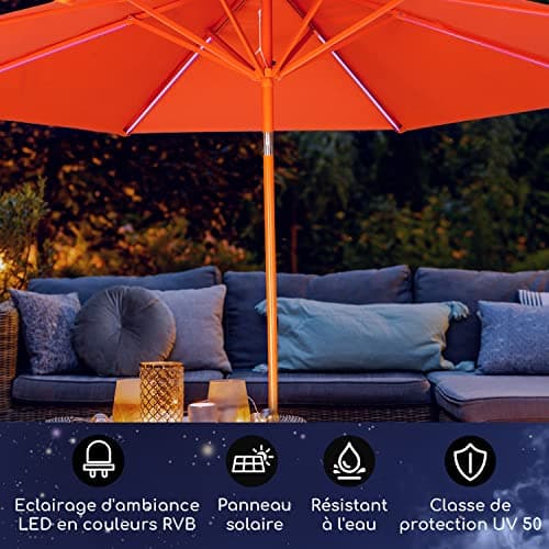 Blumfeldt Parasol de Jardin Exterieur et Balcon, Panneaux Solaires, Lumières LED, Protection UV, Etanche, Grand Parasol Deporte Réglables Hauteur et Angle, Parasols Exterieur Jardin, Avec ou Sans Pied