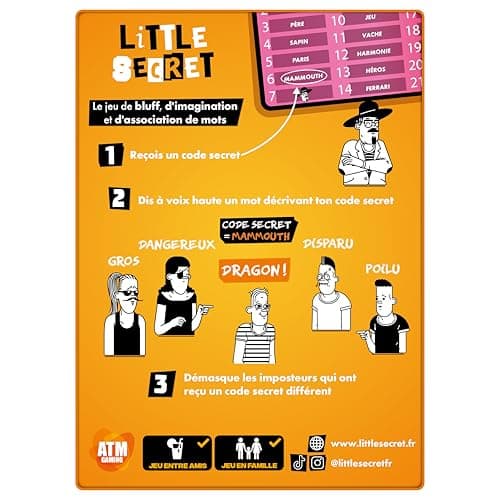 ATM Gaming Little Secret - Jeu de société - Grand Prix du Jouet 2022 - Jeu d’Ambiance - Le Jeu de Bluff pour Vos soirées en Famille et Entre Amis - Jeu de Cartes dès 8 Ans