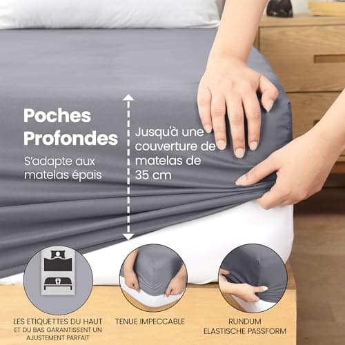 Utopia Bedding Drap Housse - Gris, 160 x 200 cm - Coupes de 35 cm pour Matelas épais - Polyester Microfibre brossée