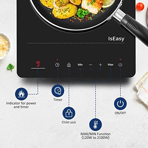 Plaque à Induction Portable, Plaque de Cuisson à Induction 2100W, Table Induction 1 Foyers, Avec Minuterie, Verrou Enfants (Plaque 1 Feux -B)