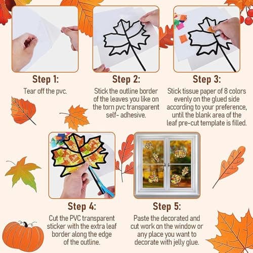 12 pièces Bricolage d'Automne pour Enfants Gommettes Feuilles Automne, Artisanat Couronne d'automne, Loisirs Créatifs Enfants, Gommettes Automne Feuilles pour Enfants, Enfant Kit d'Artisanat d'Automne