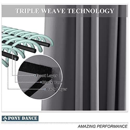 PONY DANCE Lot de 2 Rideau Occultant Thermique Isolant Anti Froid et Chaleur 140x240 (lxH) Tenture Opaque à Oeillets Isolation Lumiere Uv Decoration Chambre Maison Salon Intérieurs, Gris