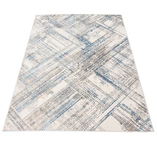 Mazovia Tapis Salon Modern - Tapis Grande Taille de Chambre Adulte Moderne à Poils Ras - Moquette pour Chambre et Salon - Rug Motif Abstrait Vintage - Gris Bleu 80x150 cm