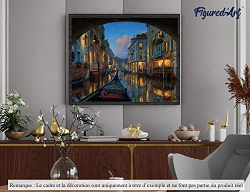 Figured'Art Peinture par Numéro Adulte avec Cadre Visite du canal de Venise - Activité Manuelle Kit de Loisir Créatif DIY Numéro d'Art Complet - 40x50cm toile tendue sur châssis