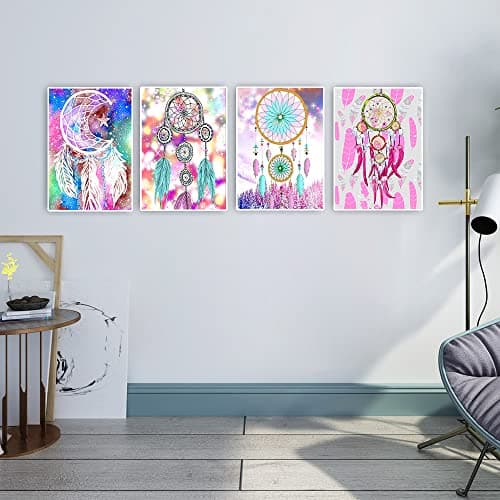 DCIDBEI Diamond Painting Attrape Reve Lot de 4 30x40 cm Peinture par Numéros Attrape Rêves Broderie Diamant Attrape Reves Enfants et Filles Point de croix Mosaïque Diamant Perle Attrape-rêve Adulte