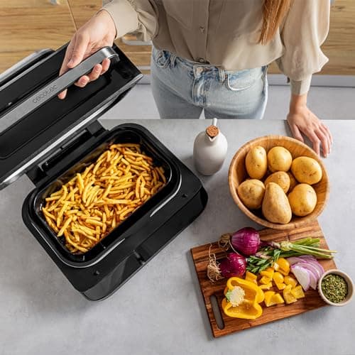 Cecotec Friteuse à Air Grill sans Huile de 6 L Cecofry FireDome 6000. 2400 W, 6 Modes de Cuisson et 4 Niveaux Grill, Thermostat Réglable, Comprend une Sonde de Température et des Accessoires