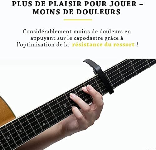 BELFORT® QuickPitch Capodastre original pour guitare + 3 médiators + eBook gratuit ☆ Facile à utiliser ☆ Capo pour guitare – Guitare folk, guitare acoustique, guitare de concert, guitare électrique et