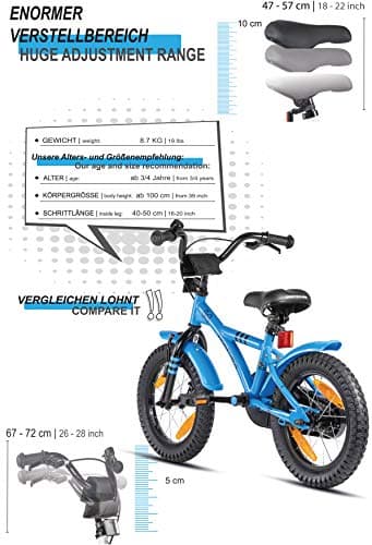 PROMETHEUS BICYCLES Velo Enfant 4 Ans Garcon vélo Fille 14 Pouces a Roulette pour 3 a 5 Ans - BMX en Bleu