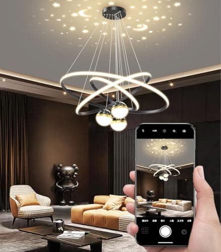Aleaty LED table à manger suspension dimmable table à manger moderne suspension Restaurant suspension télécommande Design Bureau suspension cuisine LED salon plafonnier (noir, 3 anneaux)