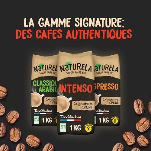 NATURELA - Café Grains Bio - Intenso - Arabica et Robusta - Gamme Signature - Torréfaction Lente - Fabriqué en France - 1 kg