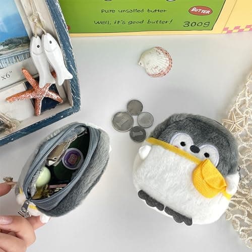Mini Porte Monnaie,2 Pièces Mignon Petit Pochette Portefeuille avec Fermeture Eclair,Coin Porte Monnaie Enfant,Mini Porte Monnaie,Animaux Portefeuilles Pingouin-B