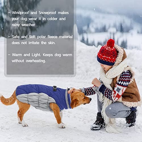 Kuoser Manteau d'hiver Imperméable pour Chien Veste Chaude Doublé en Polaire pour Chiot avec Col en Fourrure Gilet Coupe-Vent Extérieur Vêtement Réfléchissant pour Petits Moyens Grands Chiens