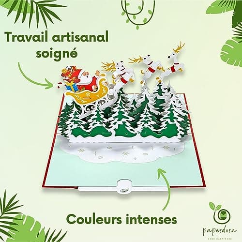 paperdora® Carte Pop-Up 3D „Noël“ avec Enveloppe et Cachet de Cire - Carte de Vœux Carte Cadeau Bon Cadeau