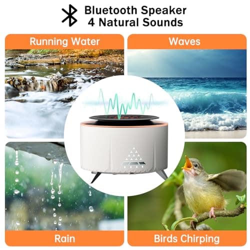 Diffuseur Huiles Essentielles avec Enceinte Bluetooth, 350ML Humidificateur d'air, Diffuseur d'huiles essentielles avec Quatre Sons Naturels, Flamme Diffuseur Huile Essentielle pour Aromathérapie