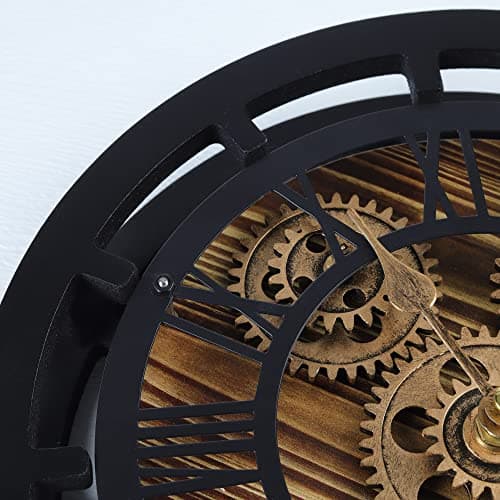 Lafocuse Pendule de Bureau avec Engrenages Mobiles, Bois Industrielle Vintage Steampunk Noire, Transformable en Horloge Murale, Retro Chiffres Romains pour Etagère Table Salon Bar 29cm
