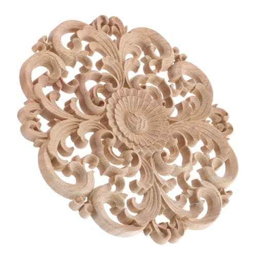 ORFOFE Rosace Sculptée Onlays De Meubles Bois Sculpté Onlay Meubles Applique Fleur Ornlay Applique Bois Non Fini Appliques Applique Non Peint Rond Onlays en Bois Moulure Bois Sculpt