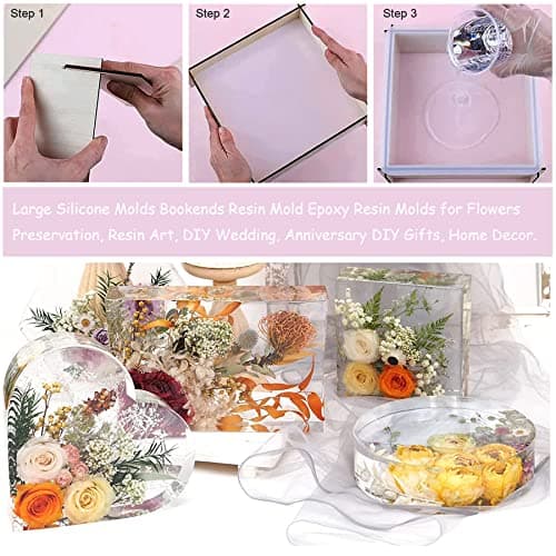Yayatty Serre-livres Moule pour Resine Epoxy Grand Rectangle Moules en Résine Moulle Silicone Resine Epoxy pour La Préservation Des Fleurs, Décorations pour La Maison, Serre-livres