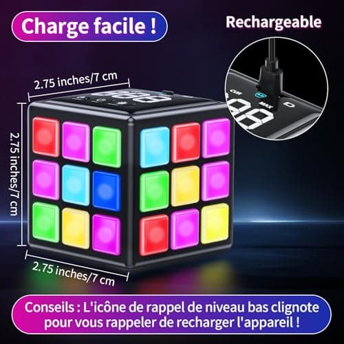 Anoawens Cube de Jeu Rechargeable, 15-en-1 Jeux de Cerveau & Mémoire & Rapidité pour Enfants, Cadeaux Anniversaire Noël pour Garçons et Filles Âgés 6-12+ Ans, Version Française (Noir)