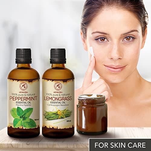 Huiles Essentielles Set 2x100ml - Huile de Menthe Poivrée - Huile de Citronnelle - Pur & Naturel pour Diffuseurs - Aromathérapie - Beauté - Spa - Relaxation - Bain