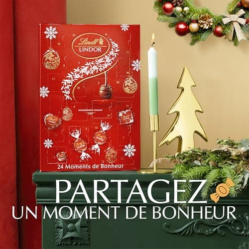 Lindt - Calendrier de l'Avent LINDOR - Assortiment de Chocolats au Lait - Cœur Fondant - Idéal pour Noël, 268g