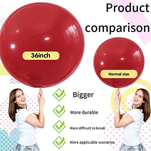36 Pouces Ballon Géant, 6 Pcs Grand Ballon,90CM Ballon Géant en Latex pour Les Festivités de Fête de Mariage Party Carnival Event Décorations (rouge foncé)