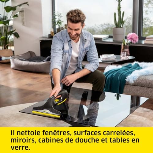 Kärcher Nettoyeur de Vitres WV 2 Black Edition, Autonomie de Batterie : 35 min, Affichage LED, 2 Raclettes, Pulvérisateur avec Microfibres, 20 ml Nettoyant Vitres Concentré