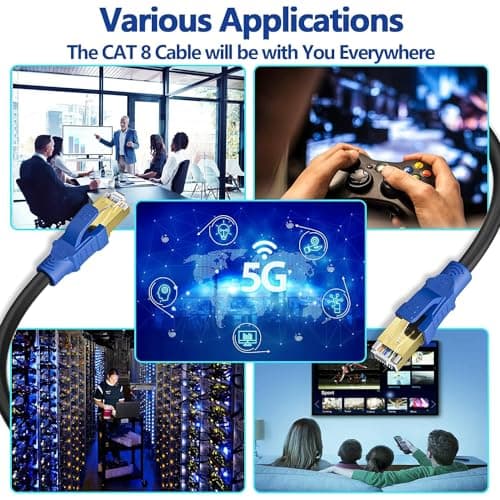 Cat 8 Câble Ethernet 20m Rj45 20m Câble Réseau Blindé Cat 8 40Gbps 2000MHz Haut Debit Câble LAN SFTP PIMF Anti-interférence Long CAT8 Câble Internet Extérieur Etanche Pour Routeur Switch(20 Clips)