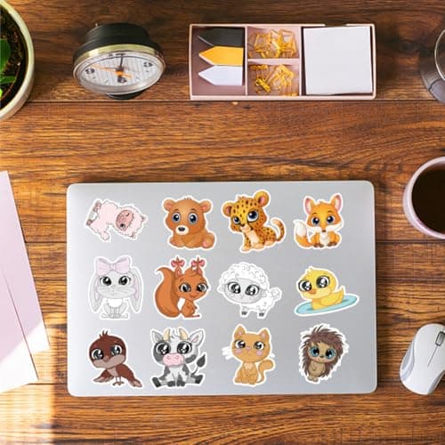 100 Autocollants Animaux Enfants,Reusable Stickers,Stickers Étiquette Adhésif Bricolage Enfant, Fun Animaux Stickers pour Adultes Ado Enfants,Portable Scrapbooking Skate Tablette Telephone Stickers