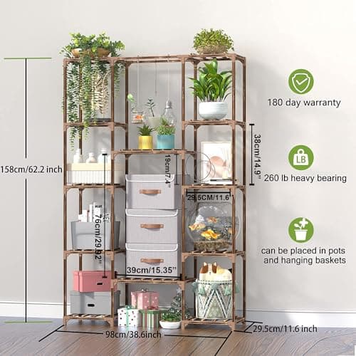 cfmour Support Plantes Intérieur Extérieur Stand Porte 157,9cm Etagere, Présentoir Bois Pour Fenêtre Coin Salon Balcon Jardin Bureau