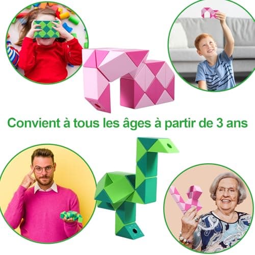 ECHOCUBE Serpent Magique, 2 Paquets de 24 Pièces Magique Cube de Serpent Twist Casse-tête Cadeaux de Fête, Jouets Créatifs Magic Ruler Snake Cube pour Enfants/Adultes (Vert et Rose)