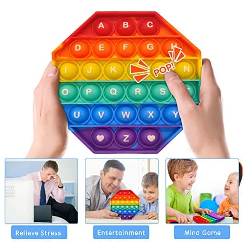 LAPONO Pop It Fidget Toys Popit Push Bubble Poppers Silicone de Première Qualité Couleur Arc en Ciel Jouet Sensoriel pour Soulager Le Stress d'adulte Enfant Presser Jeux Octogone avec Chiffres