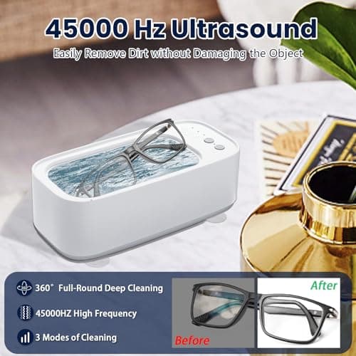 Nettoyeur Ultrasons, 45000hz Ultrasonic Cleaner avec 3 Modes de Nettoyage, 500ml Portable Appareil de Nettoyage pour Bijoux Montres Colliers Dentiers Lunettes