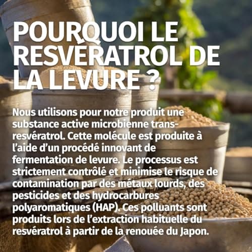 Resvératrol (120 capsules à 500mg de trans-resvératrol) de levure - Fabrication allemande - 100% Végétalien & Sans Additifs - Stock pour 4 mois