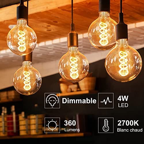Ampoule E27 Vintage 4W Dimmable Blanc chaud 2700K G80 - Ambré, Lot de 4