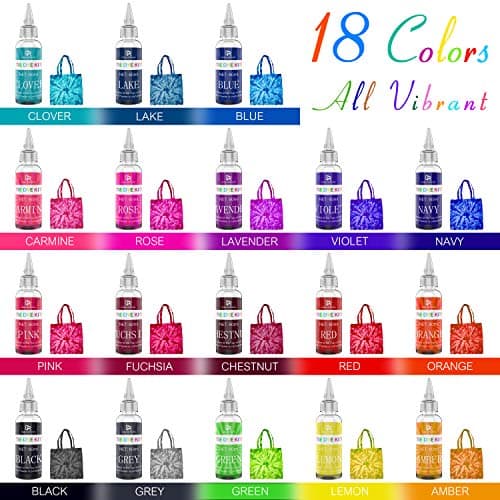 Tie Dye Kit 18 Couleurs - Peinture Teinture Textile de Tissu Vives pour Enfants et Adultes DIY Peinture de Vêtements - Poudres Graffiti Dye Permanent Tout-en-1 pour T-Shirts, Chemise, Fête, Hoodie