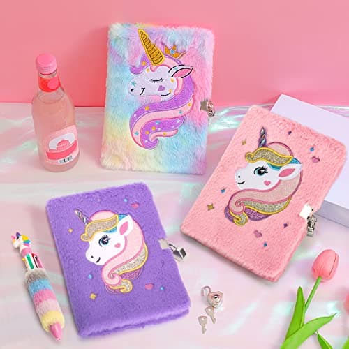 Cooyou Journal Intime Licorne Fille avec Cadenas, Carnet Secret pour Fille en Peluche Comprenant une Cahier A5 et une Licorne Trousse à Crayons, Cadeau Licorne pour Fille 4-12 Ans, Rose