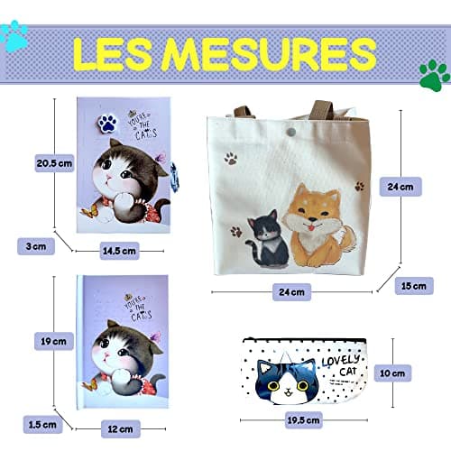 N NUEVAS IDEAS Journal secret fille avec code - Set papeterie fille - Mignon chaton - Papeterie mignonne - Papeterie Kawaii - Journal secret fille - Cadeau fille - Nombreux accessoires (VIOLET)