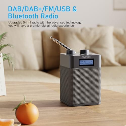 Mycket Radio Numérique Radio et FM Dab/Dab+, Radio Numérique Portable avec Bluetooth 5.0, USB Rechargeable, 80 Stations Préréglées, Prise Casque, Ecran LCD pour Salon, Bureau, Cuisine, Jardin
