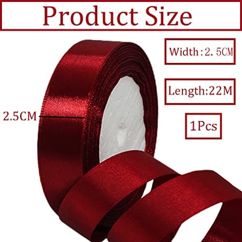 Ruban Satin Vin Rouge Fin 25mm,22m Polyester Ruban Satin,Ruban Cadeau Emballage,Ruban Noel Ruban Tissu pour Ballon,Couture,Nœuds,Artisanat,Bouquet,Décoration de Mariage,Voitures,Anniversaire,Gâteau