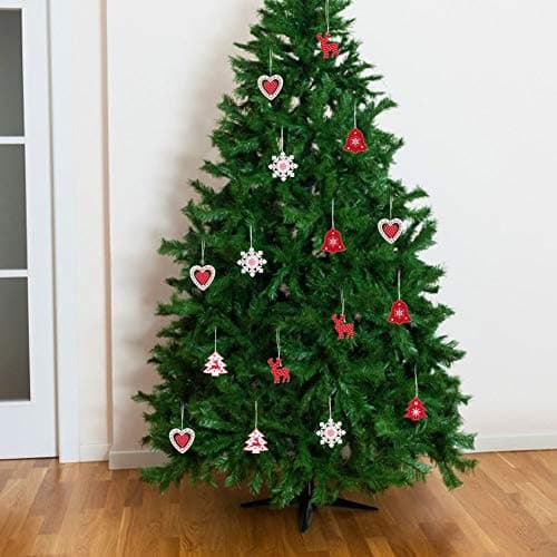 24 pcs Noël en Bois Decoration Sapin de Noel Rouge Blanc Bois Pendentifs d'arbre Decoration pour Sapin Ornement Suspension Noël Suspendu Arbre de Festival Décoration Artisanat Fête Christmas Deco