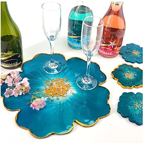 Coaster Moule Resine Forme de Fleur Dessous de Verre Irrégulier pour la Décoration Résine époxy pour la Décoration de Fleur Tapis de Bol Grande Forme de Fleur de Moule en Résine le Bricolage(2 Pièces)